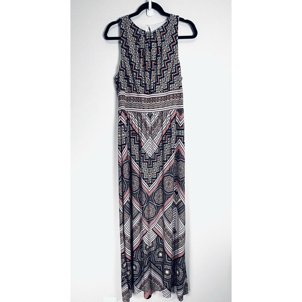 London Times Womens Multicolor Medallion Round Neck Sleeveless Maxi Dress Sz 10